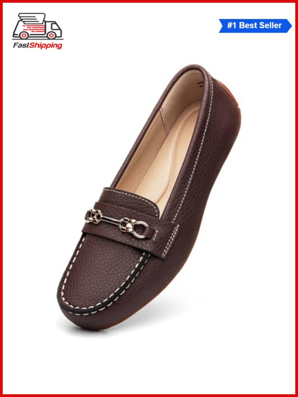 Comfort Leather Loafers Womens Slip On Business Casual Shoes Lightweight Work